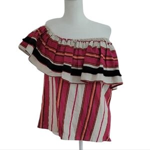 Azulu Colombia One Shoulder Linen Stripe Top Size L